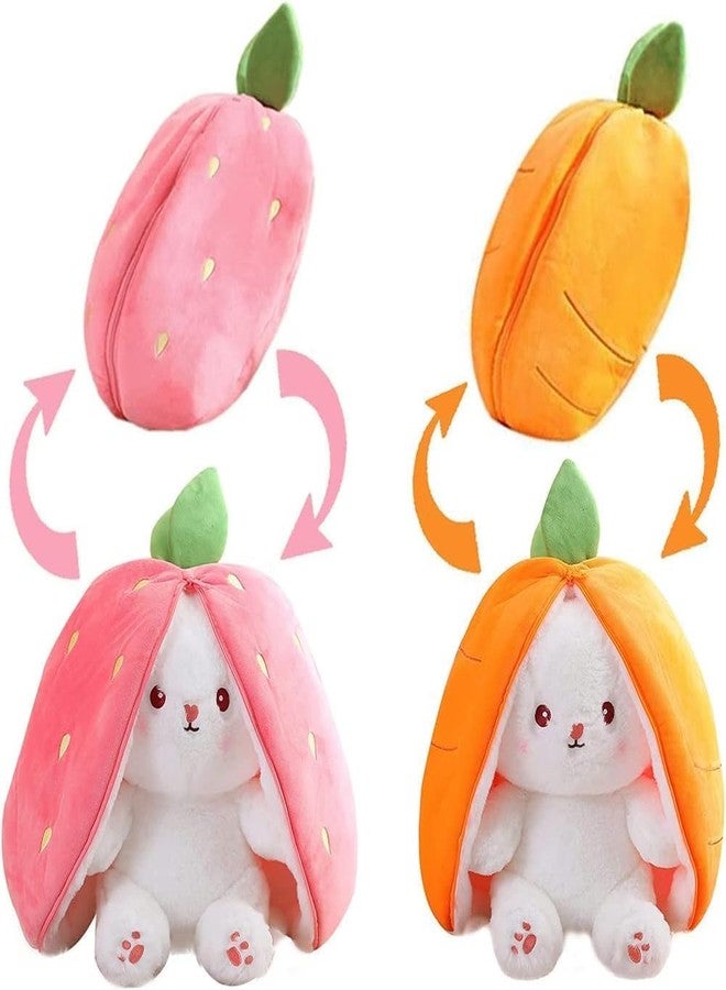 MOKRUSH Plush Toy Big 34 CM Pillow, Reversible,Cute Rabbit Sofa Pillow, Easter Bunny Stuffed Animal Cute Rabbit Plushie Birthday Gift for Boys Girls and Kids (Strawberry + Carrot) - Image 1